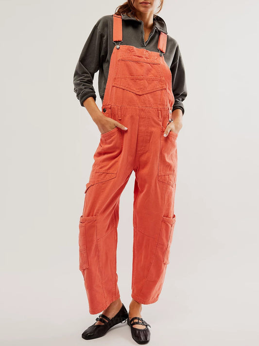 Pocketed Wide Strap Denim Overalls-BOTTOMS SIZES SMALL MEDIUM LARGE-[Adult]-[Female]-Orange-S-2022 Online Blue Zone Planet