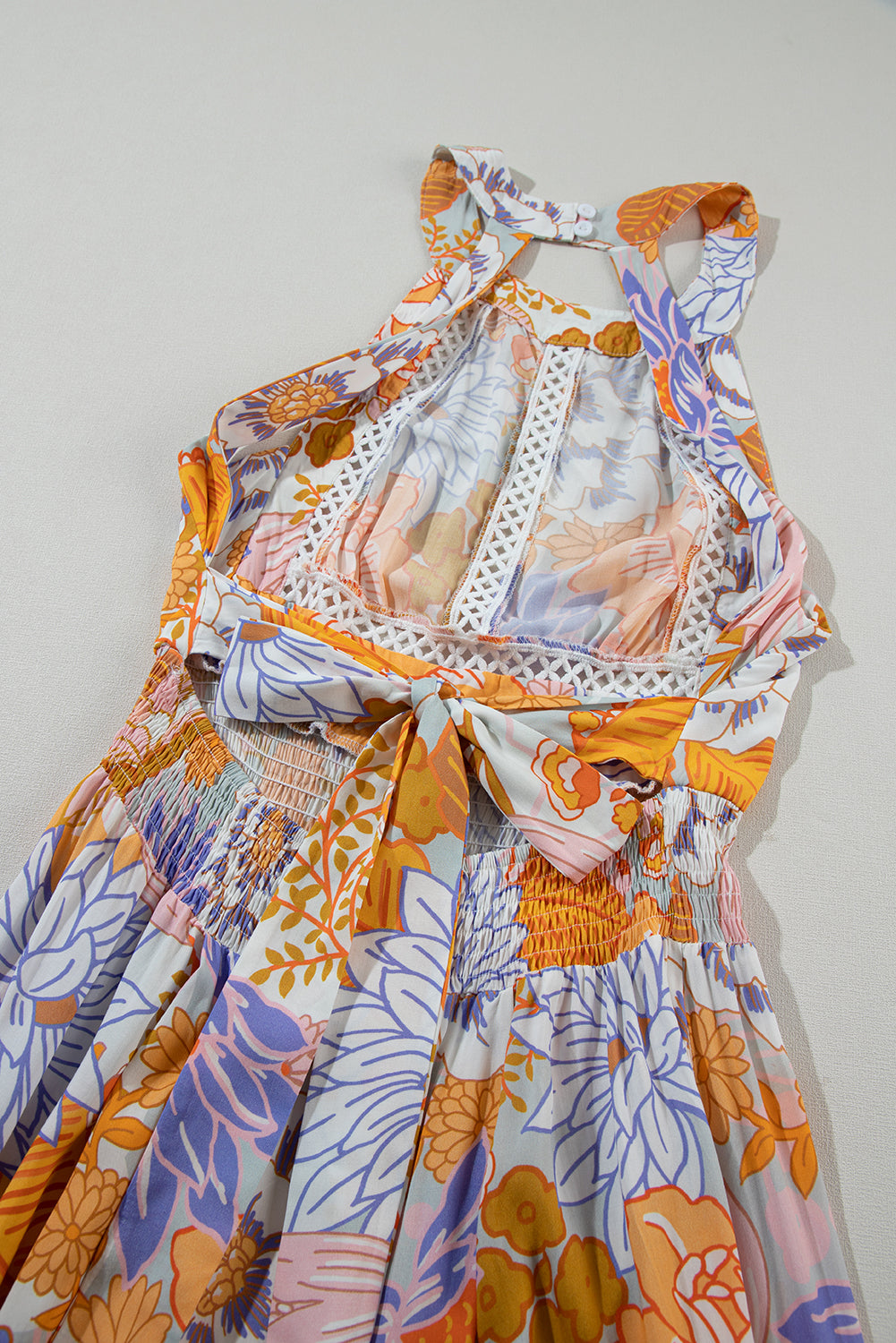 Orange Boho Floral Backless Lace up Sleeveless Maxi Dress-Dresses/Maxi Dresses-[Adult]-[Female]-2022 Online Blue Zone Planet