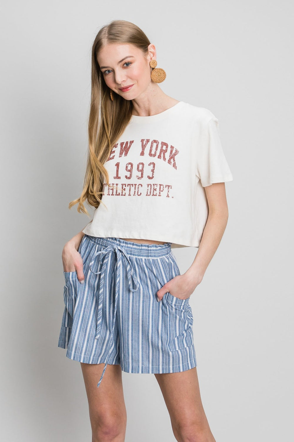 Cotton Bleu by Nu Label Yarn Dye Striped Shorts-BOTTOMS SIZES SMALL MEDIUM LARGE-[Adult]-[Female]-Denim-S-2022 Online Blue Zone Planet