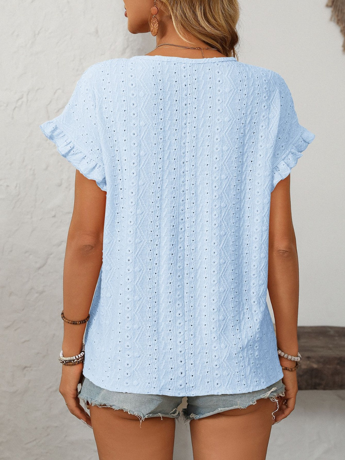 Mandy Eyelet Round Neck Short Sleeve Top-TOPS / DRESSES-[Adult]-[Female]-2022 Online Blue Zone Planet