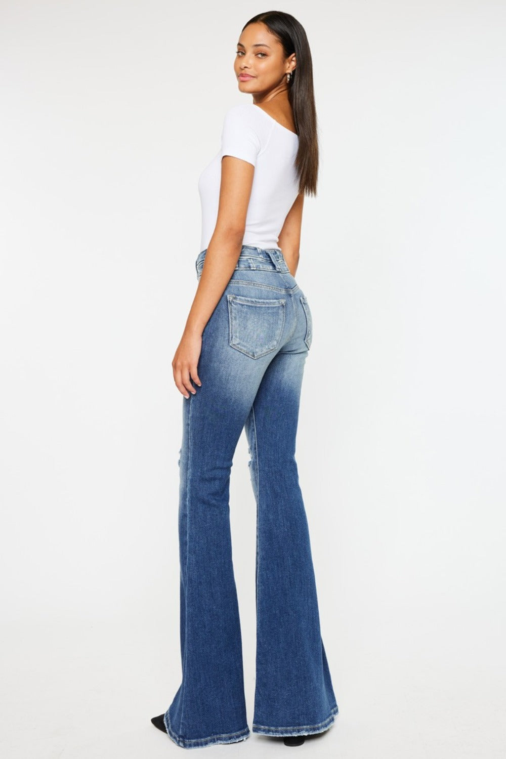 Kancan High Rise Wide Waistband Flare Jeans-BOTTOMS SIZES SMALL MEDIUM LARGE-[Adult]-[Female]-2022 Online Blue Zone Planet