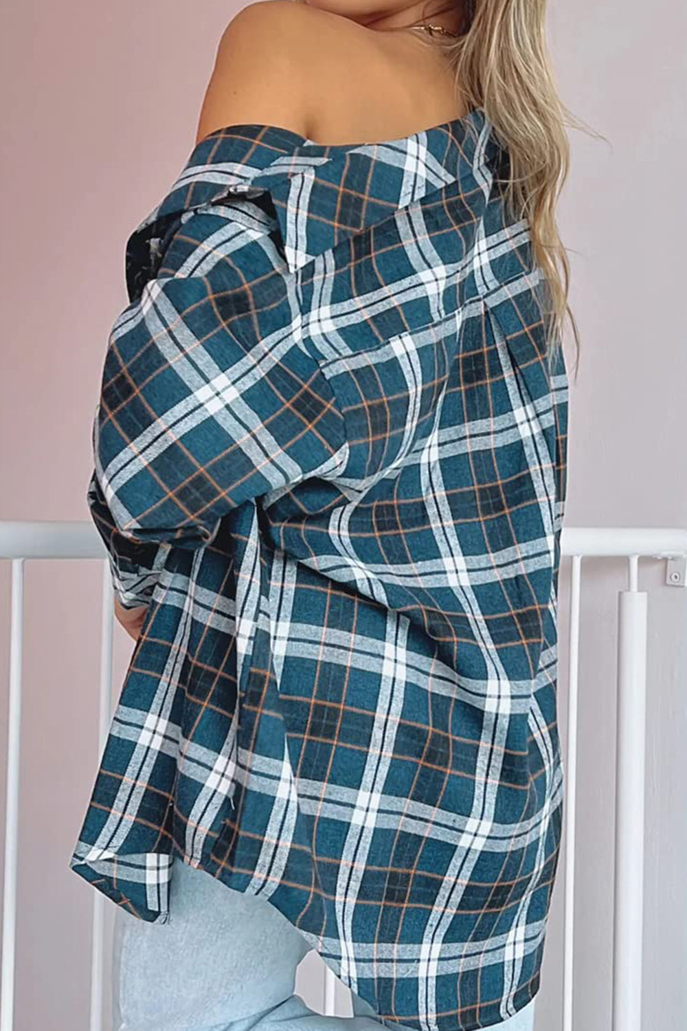 Plaid Collared Neck Long Sleeve Shirt-TOPS / DRESSES-[Adult]-[Female]-2022 Online Blue Zone Planet