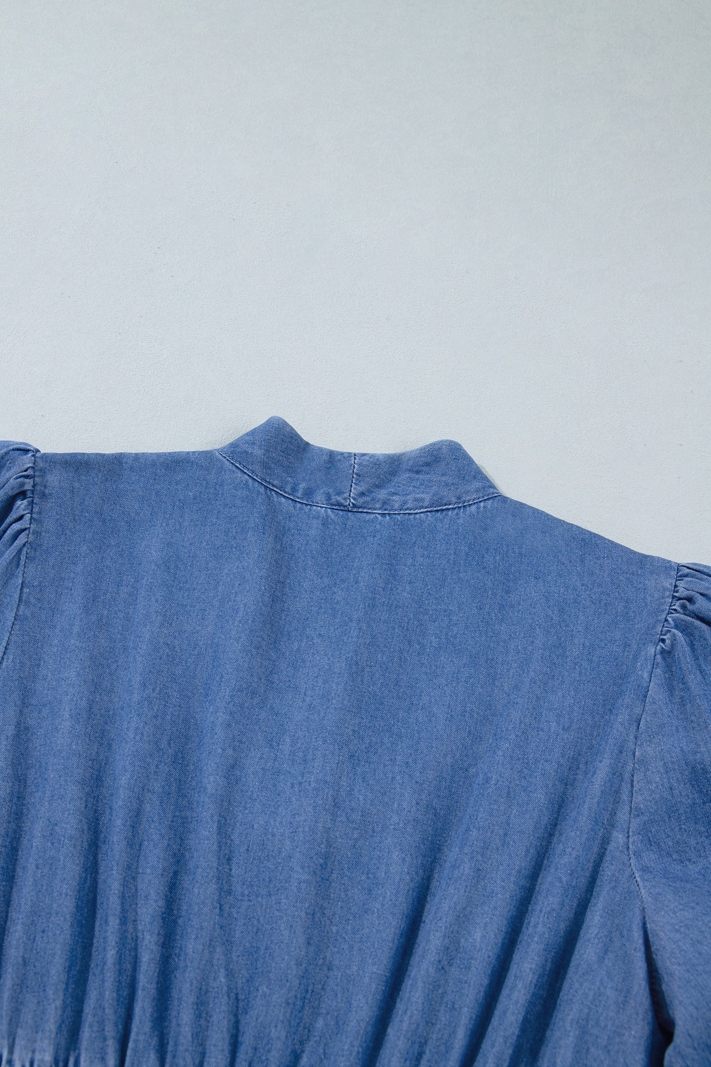Blue V Neck Shirred Waist Metal Zipper Denim Midi Dress-TOPS / DRESSES-[Adult]-[Female]-2022 Online Blue Zone Planet