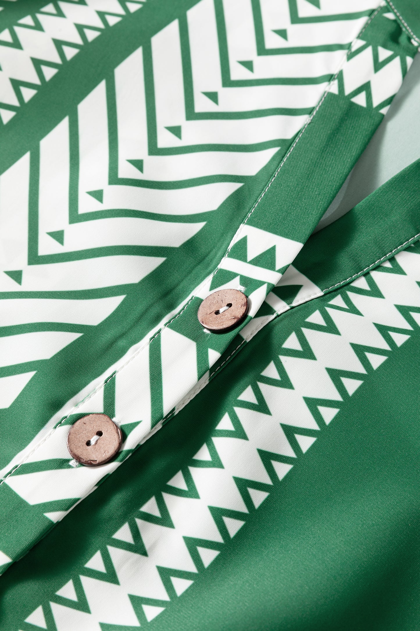 Green Boho Ethnic Print Half Button 3/4 Sleeve Casual Dress-TOPS / DRESSES-[Adult]-[Female]-2022 Online Blue Zone Planet