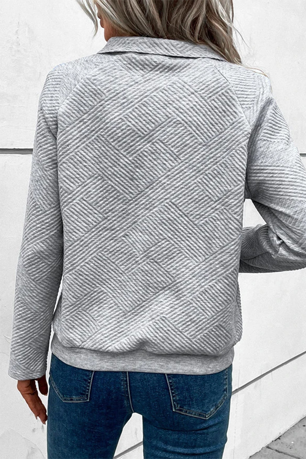 Light Grey Textured Knit Buttoned Kangaroo Pocket Sweatshirt-Tops/Sweatshirts & Hoodies-[Adult]-[Female]-2022 Online Blue Zone Planet