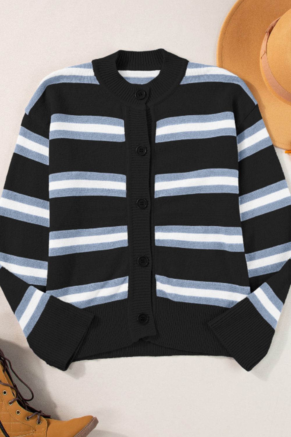 Striped Button Down Long Sleeve Cardigan-TOPS / DRESSES-[Adult]-[Female]-2022 Online Blue Zone Planet