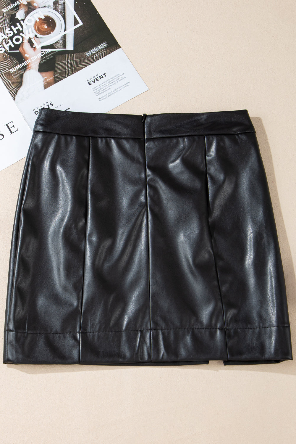 Black PU Leather Side Slits Slim Fit High Waist Mini Skirt-Bottoms/Skirts & Petticoat-[Adult]-[Female]-2022 Online Blue Zone Planet