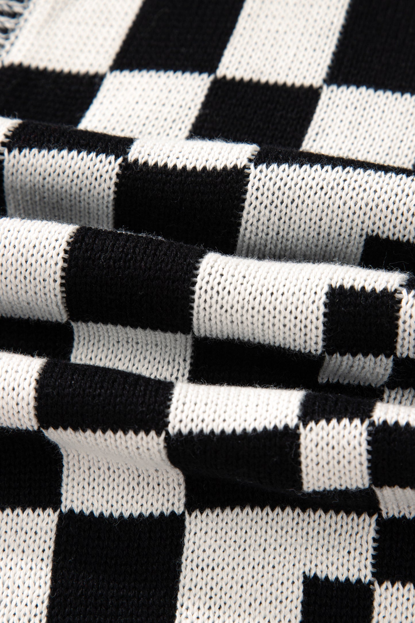 Black Checkered Bubble Sleeve Drop Shoulder Open Cardigan-Plus Size/Plus Size Sweaters & Cardigans-[Adult]-[Female]-2022 Online Blue Zone Planet