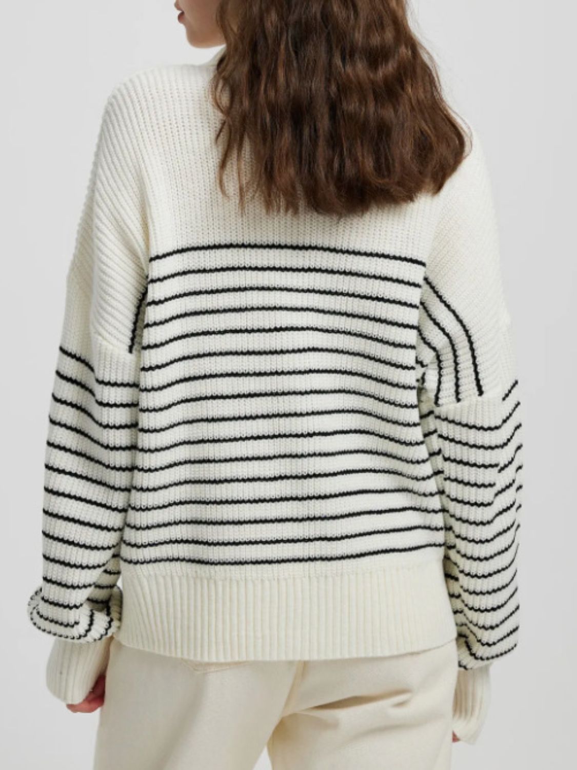 Striped Half Zip Long Sleeve Sweater-TOPS / DRESSES-[Adult]-[Female]-2022 Online Blue Zone Planet