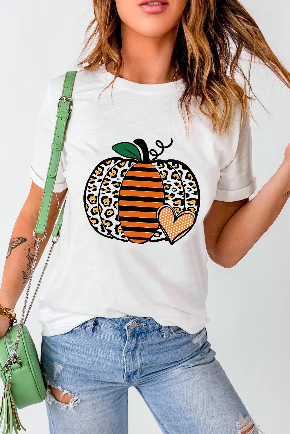 Pumpkin Graphic Round Neck Short Sleeve T-Shirt-TOPS / DRESSES-[Adult]-[Female]-2022 Online Blue Zone Planet