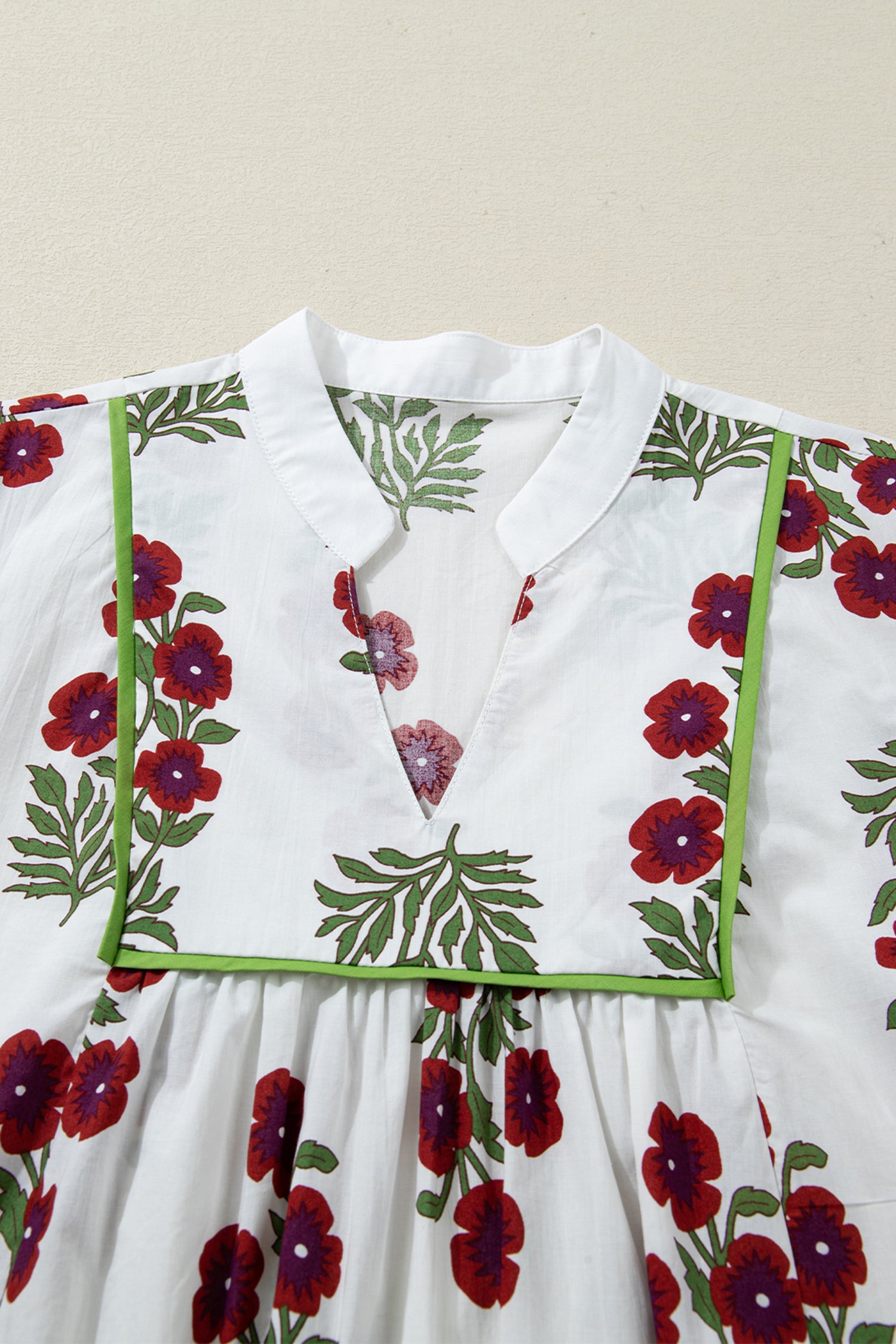 White Frilled V Neck 3/4 Sleeve Loose Floral Dress-TOPS / DRESSES-[Adult]-[Female]-2022 Online Blue Zone Planet