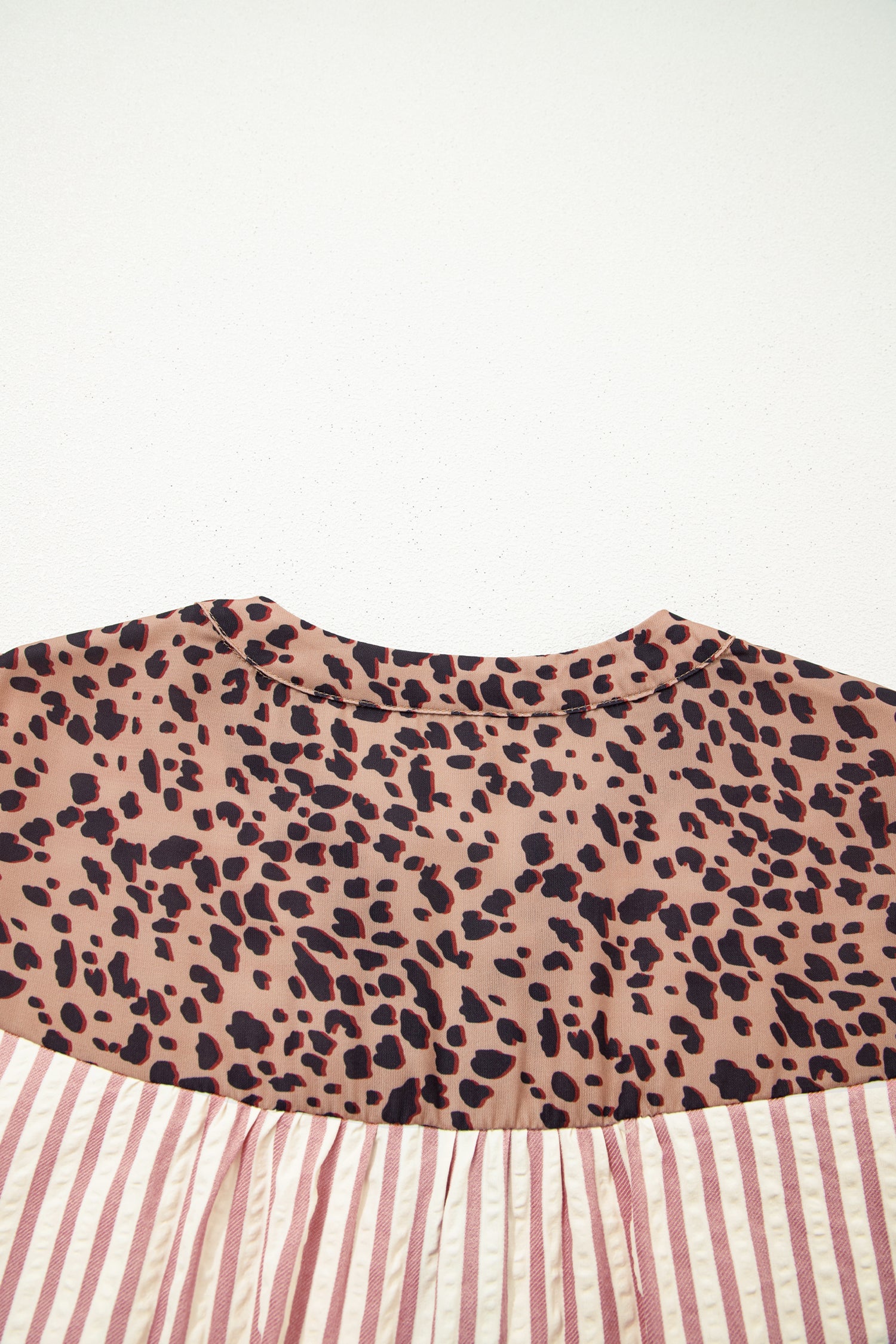 Pink Stripe Square Button Leopard Trim Loose Bracelet Sleeve Shirt Dress-Bracelet-[Adult]-[Female]-2022 Online Blue Zone Planet