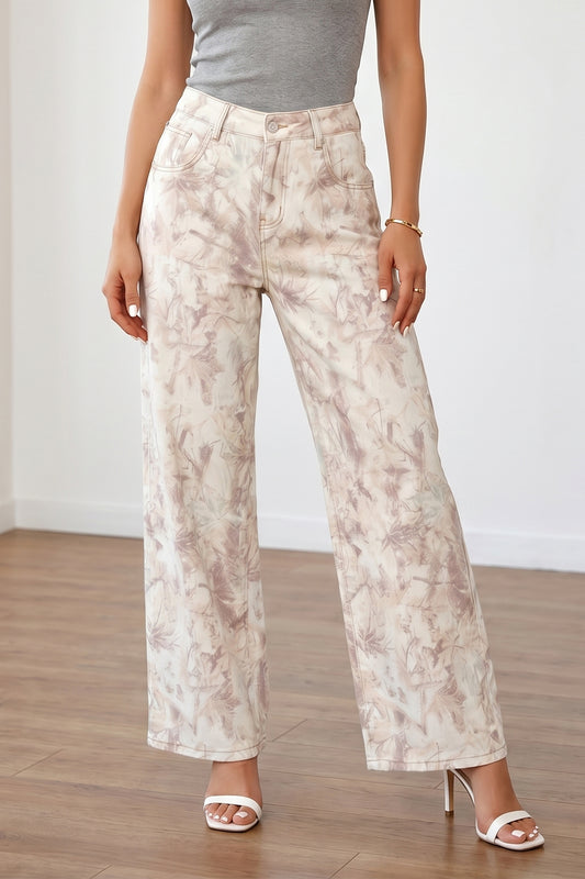 Khaki Woodland Camo Tummy Control Denim Wide Leg Jeans-Bottoms/Jeans-[Adult]-[Female]-Khaki-4-2022 Online Blue Zone Planet
