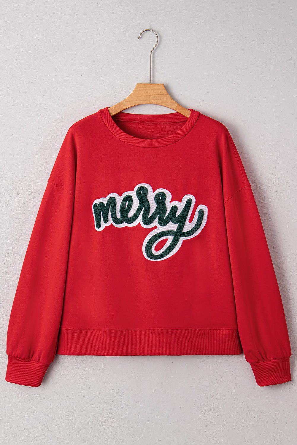 Fiery Red Merry Script Holiday Christmas Graphic Sweatshirt-Tops/Sweatshirts & Hoodies-[Adult]-[Female]-2022 Online Blue Zone Planet