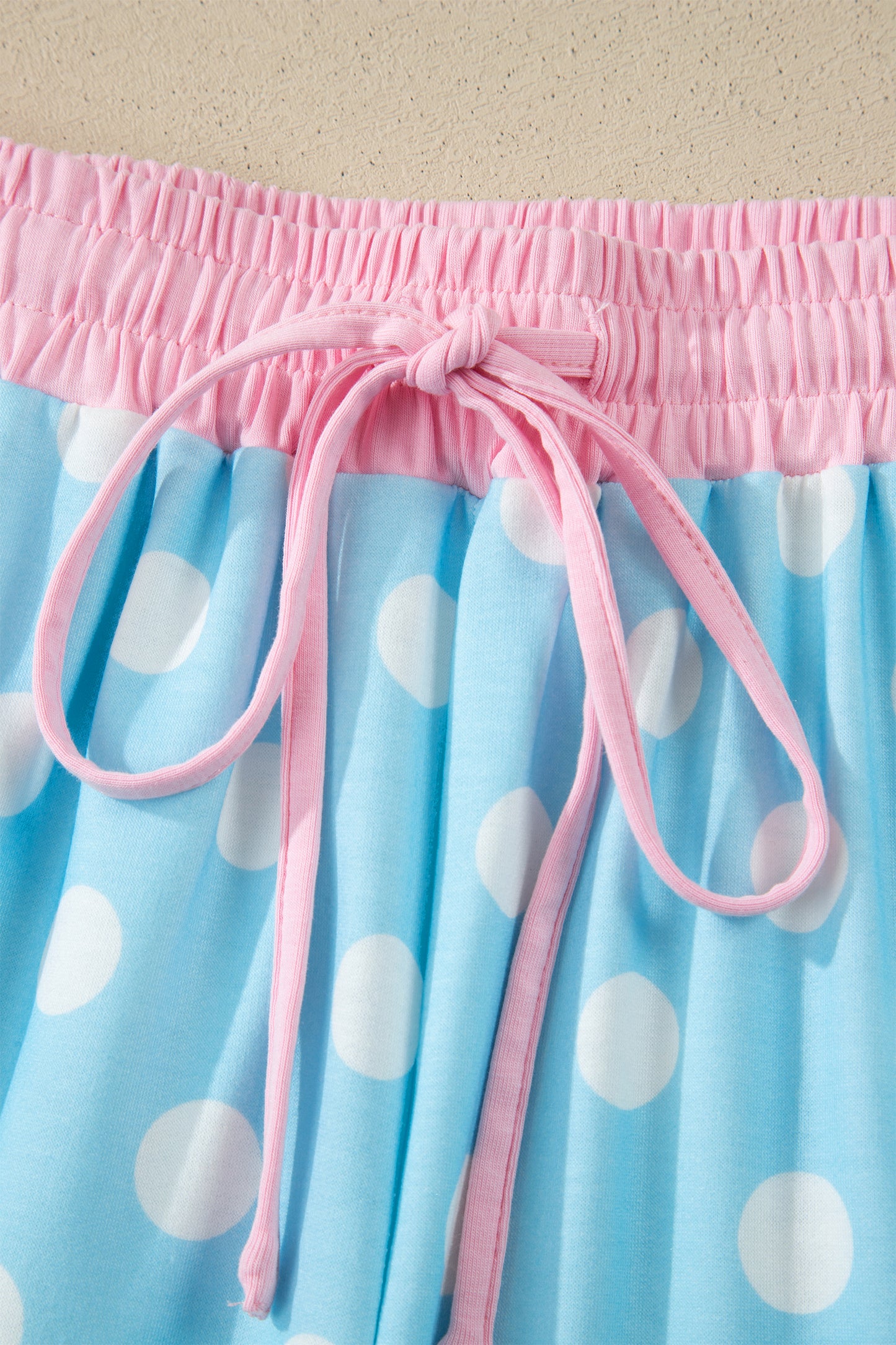 Sky Blue Polka Dot Short Sleeve Top and Pants Set-Two Piece Sets/Pant Sets-[Adult]-[Female]-2022 Online Blue Zone Planet