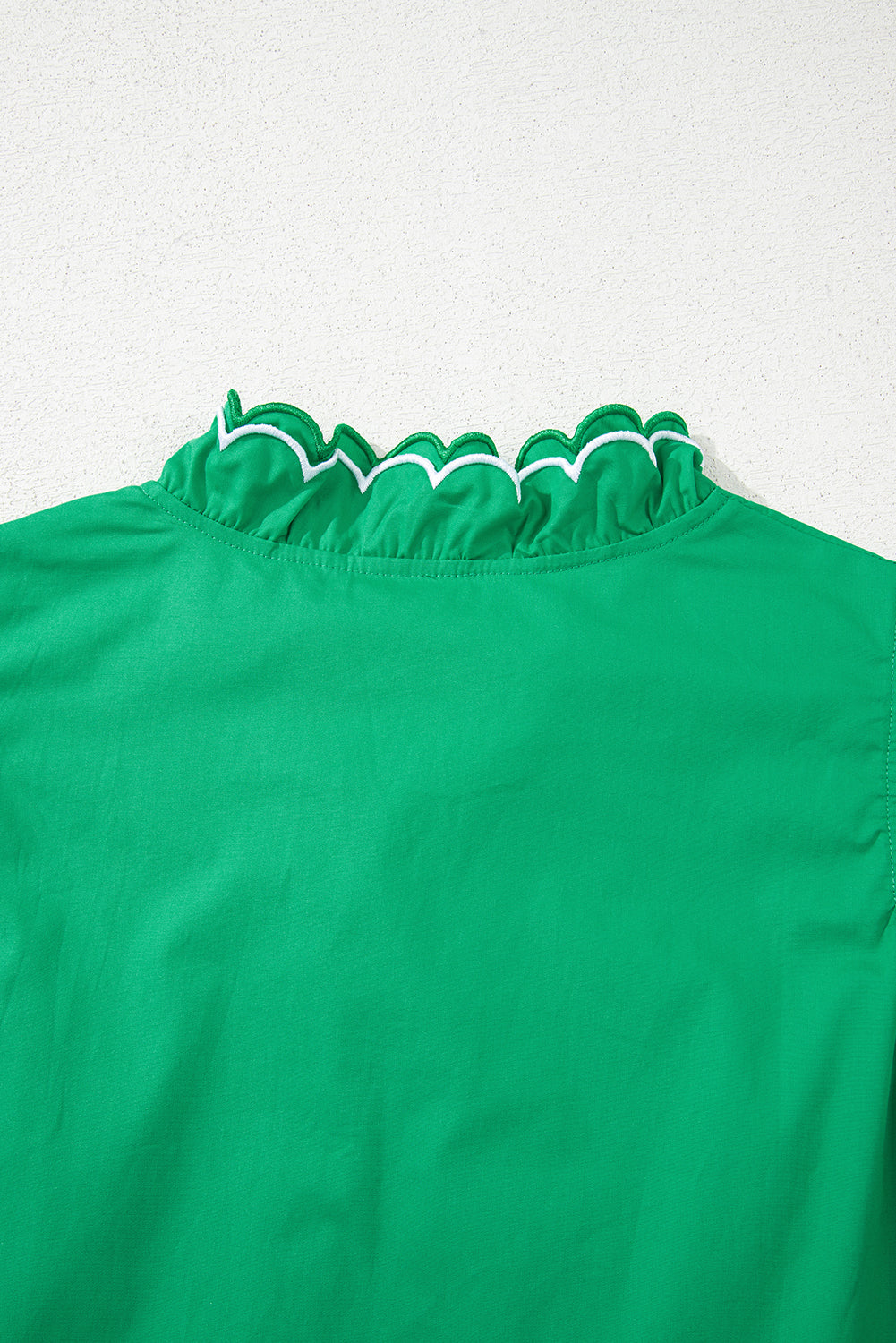Bright Green Contrast Scallop Trim Layered Short Sleeve V Neck Blouse-Tops/Blouses & Shirts-[Adult]-[Female]-2022 Online Blue Zone Planet