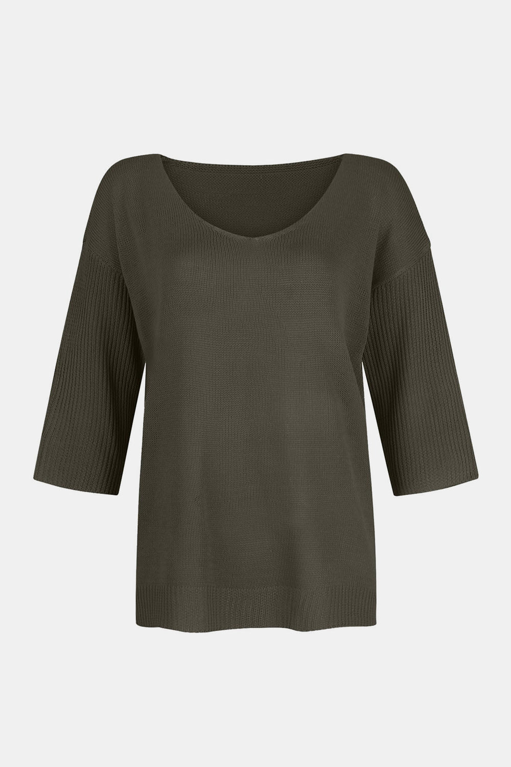 V-Neck Three-Quarter Sleeve Knit Top-TOPS / DRESSES-[Adult]-[Female]-2022 Online Blue Zone Planet