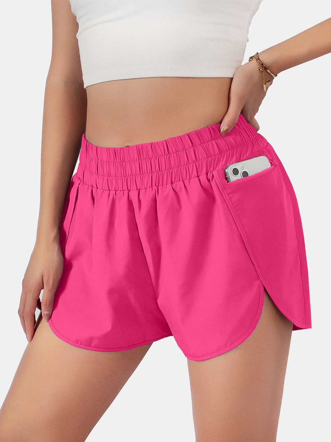 Blue Zone Planet | Elastic Waist Active Shorts-TOPS / DRESSES-[Adult]-[Female]-Hot Pink-S-2022 Online Blue Zone Planet