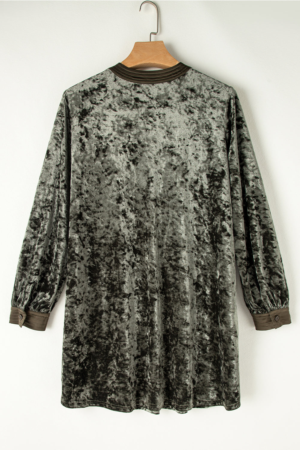 Jungle Green Velvet Long Sleeve V Neck Loose Dress with Pockets - Blue Blue Zone Planet Jungle Green Velvet Long Sleeve V Neck Loose Dress with Pockets - Blue Blue Zone Planet