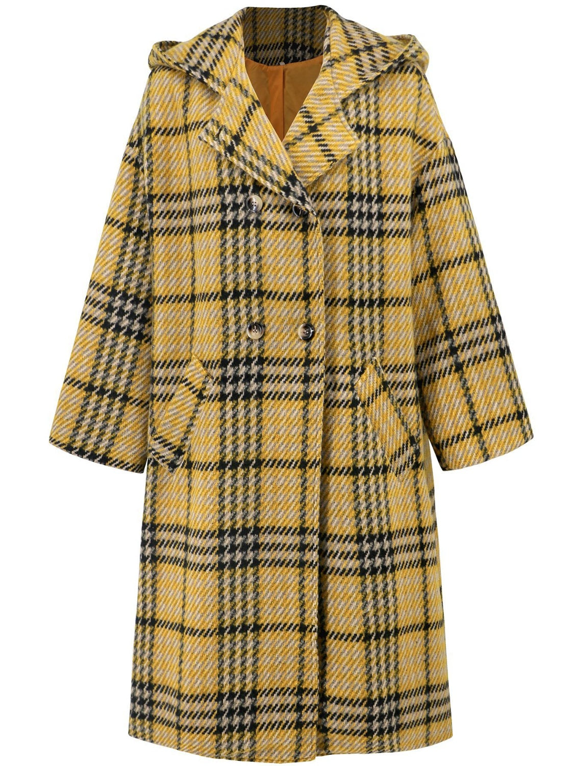 Blue Zone Planet | Plaid Double-Breasted Long Sleeve Longline Coat-TOPS / DRESSES-[Adult]-[Female]-2022 Online Blue Zone Planet