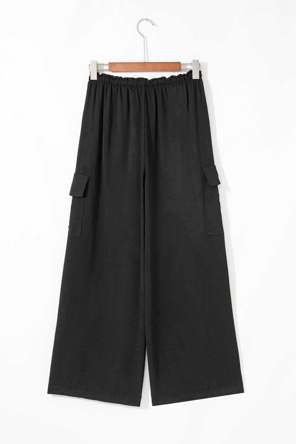 Black Drawstring Frilled Waist Wide Leg Utility Trousers-Bottoms/Pants & Culotte-[Adult]-[Female]-2022 Online Blue Zone Planet