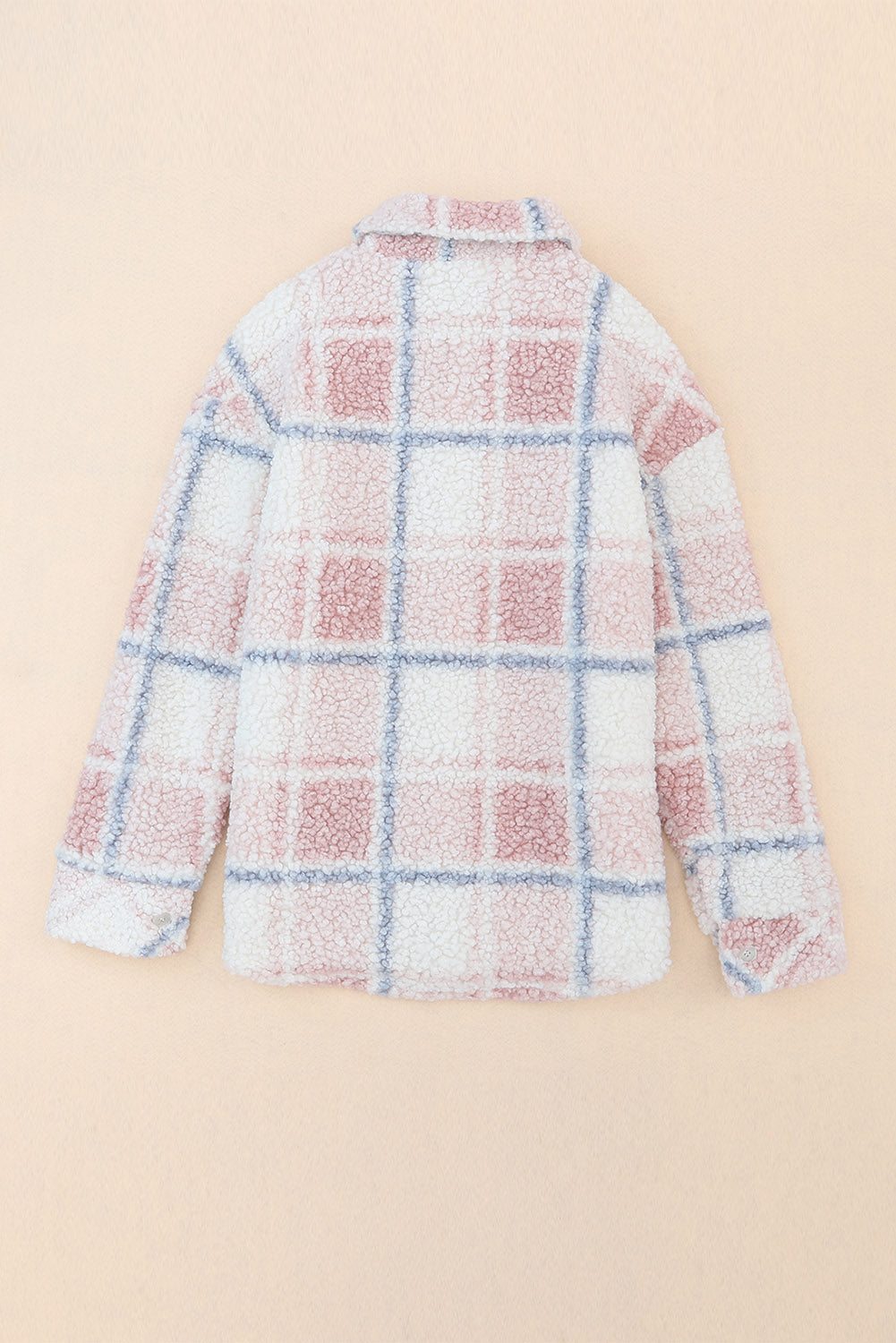 Plaid Button Up Collared Neck Sherpa Jacket-TOPS / DRESSES-[Adult]-[Female]-2022 Online Blue Zone Planet