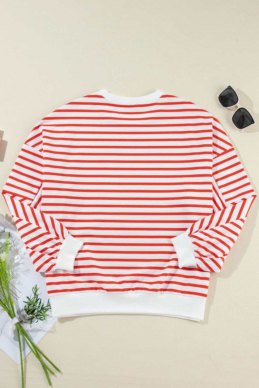 Orange Stripe Drop Shoulder Crew Neck Loose Sweatshirt-Tops/Sweatshirts & Hoodies-[Adult]-[Female]-2022 Online Blue Zone Planet