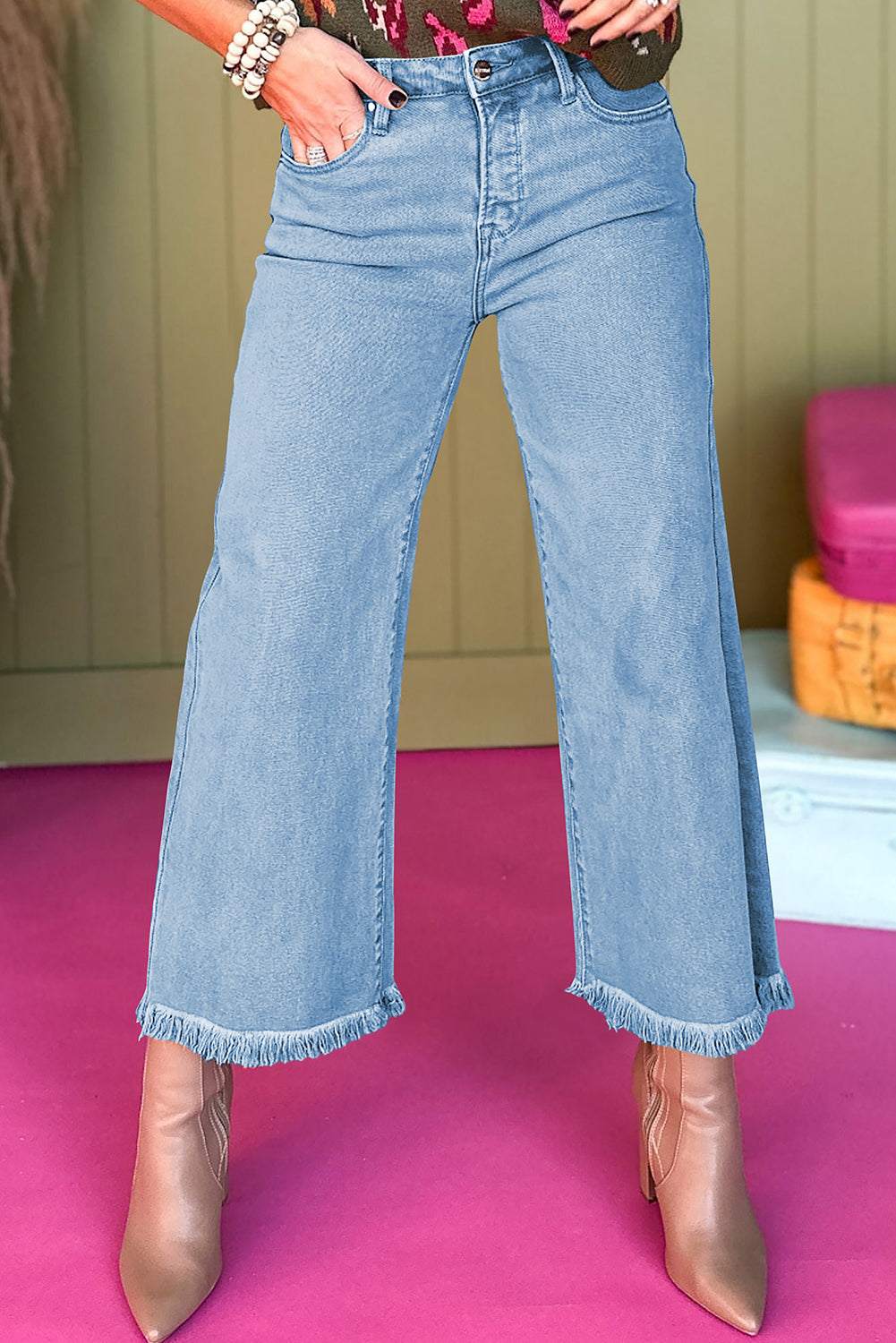 Myosotis Acid Washed High Rise Cropped Wide Leg Jeans-Bottoms/Jeans-[Adult]-[Female]-Myosotis-6-2022 Online Blue Zone Planet