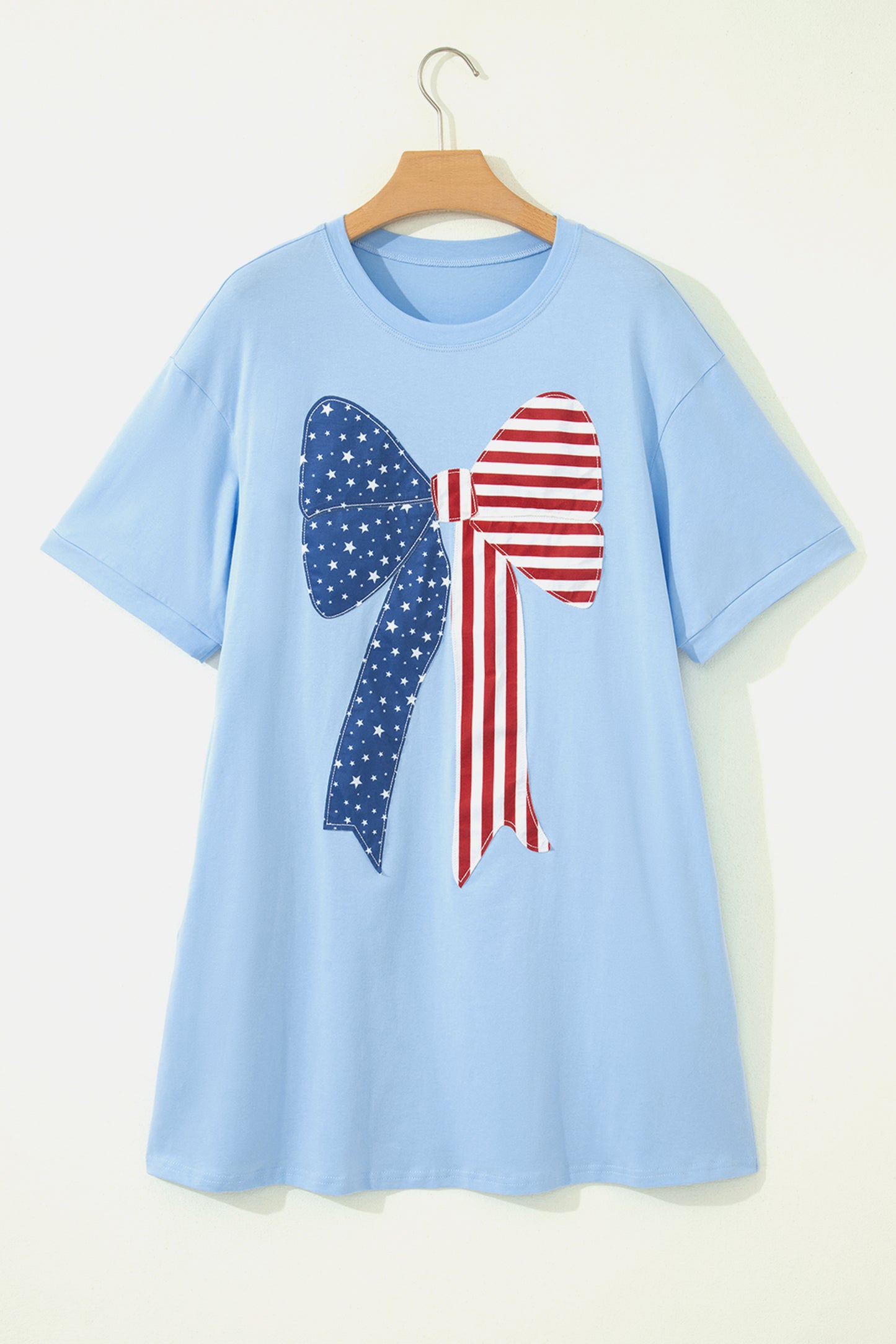 Beau Blue Patriotic Big Bow Stitched T Shift Mini Dress-TOPS / DRESSES-[Adult]-[Female]-2022 Online Blue Zone Planet