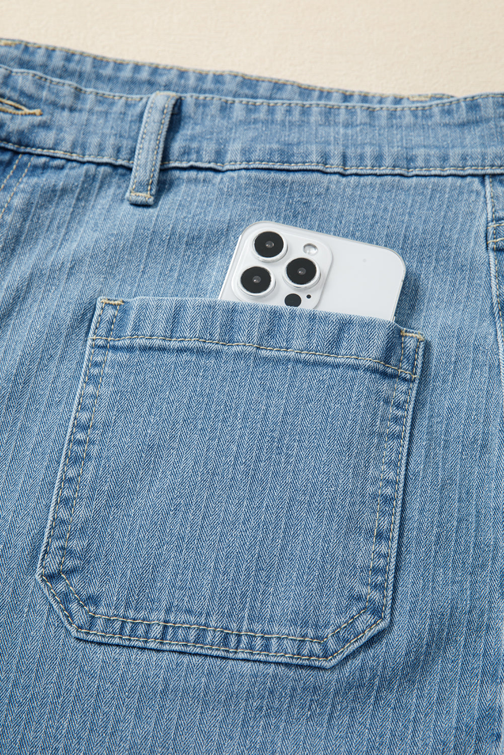 Dusk Blue Patched Pocket Textured Wide Leg Plus Size Jeans-Plus Size/Plus Size Bottoms-[Adult]-[Female]-2022 Online Blue Zone Planet