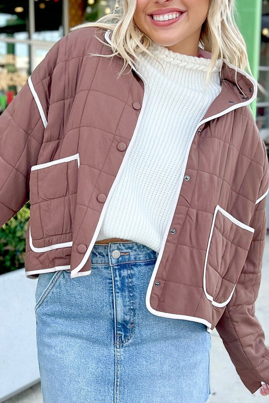 Old Rose Quilted Metal Button Pocket Jacket-Outerwear/Jackets-[Adult]-[Female]-Old Rose-S-2022 Online Blue Zone Planet