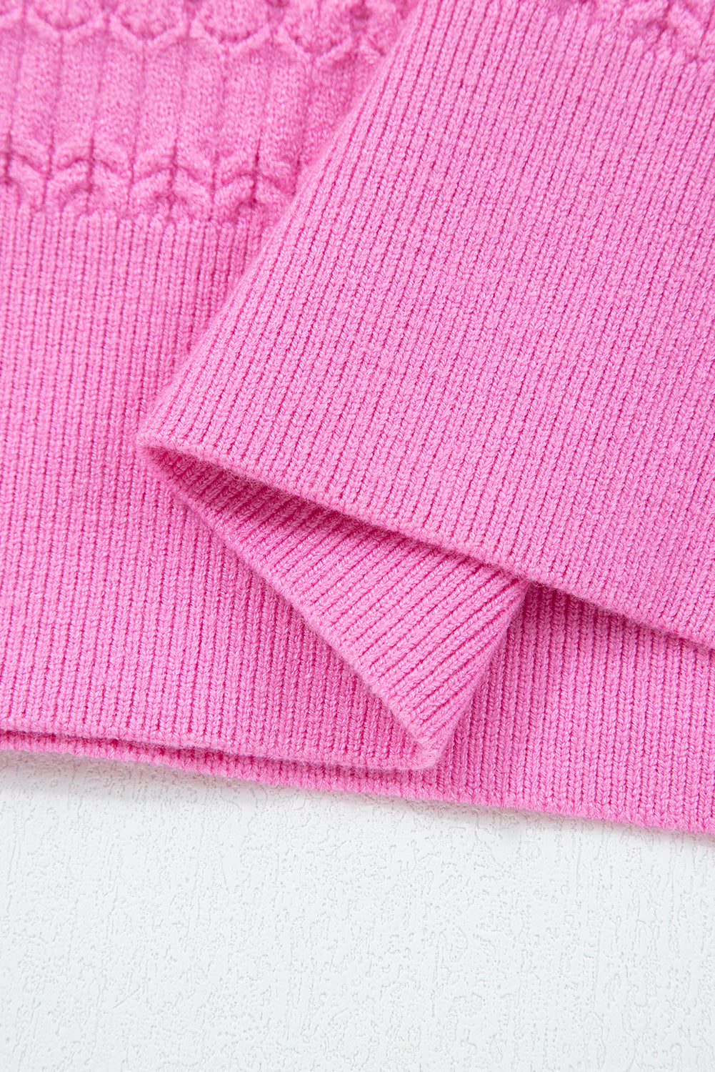 Bright Pink Trendy Pattern Knit Ribbed Cuffs Crew Neck Sweater-TOPS / DRESSES-[Adult]-[Female]-2022 Online Blue Zone Planet