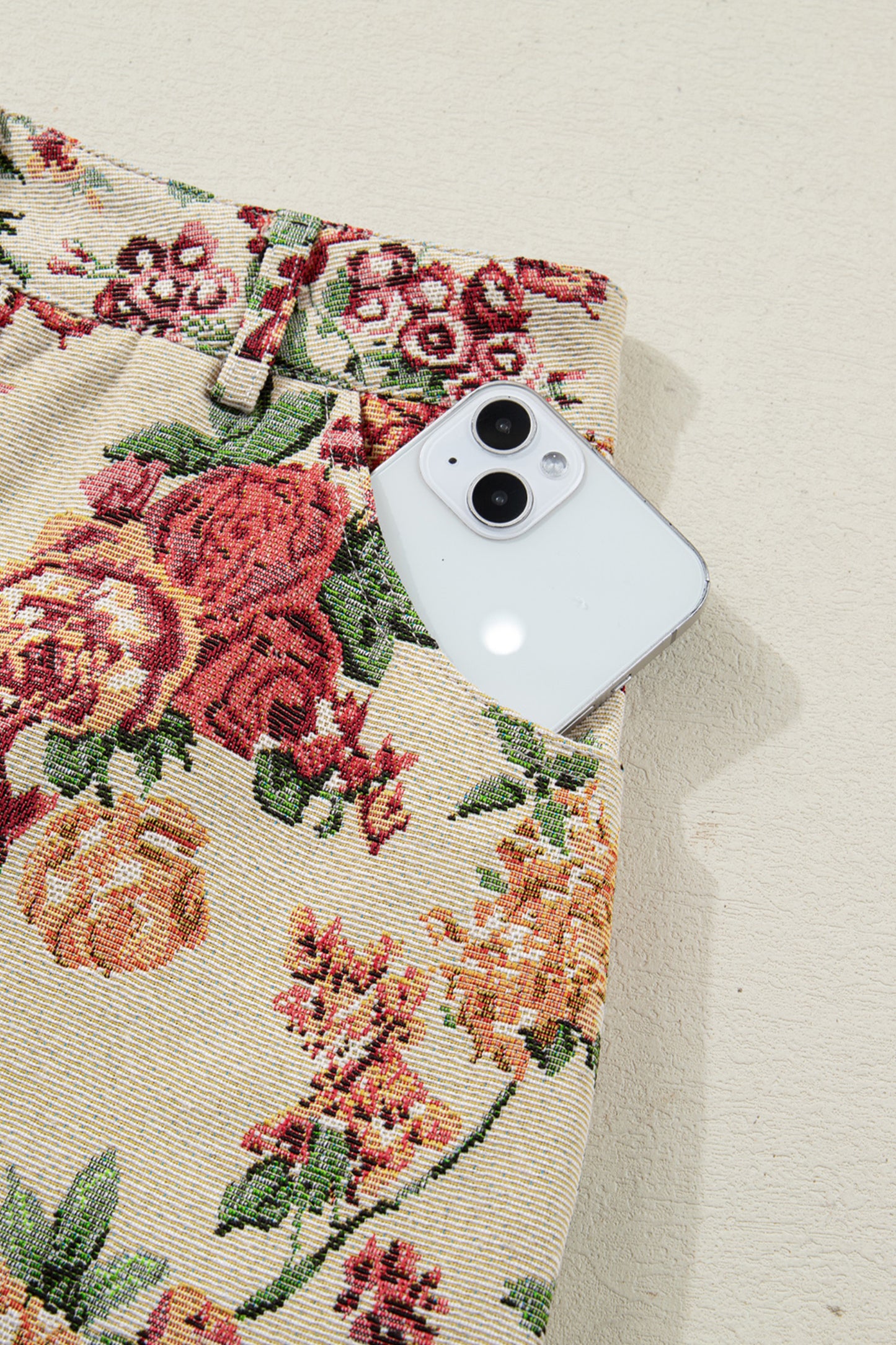 Apricot Buttoned Front Scalloped Trim Mini Jacquard Floral Skirt-Bottoms/Skirts & Petticoat-[Adult]-[Female]-2022 Online Blue Zone Planet