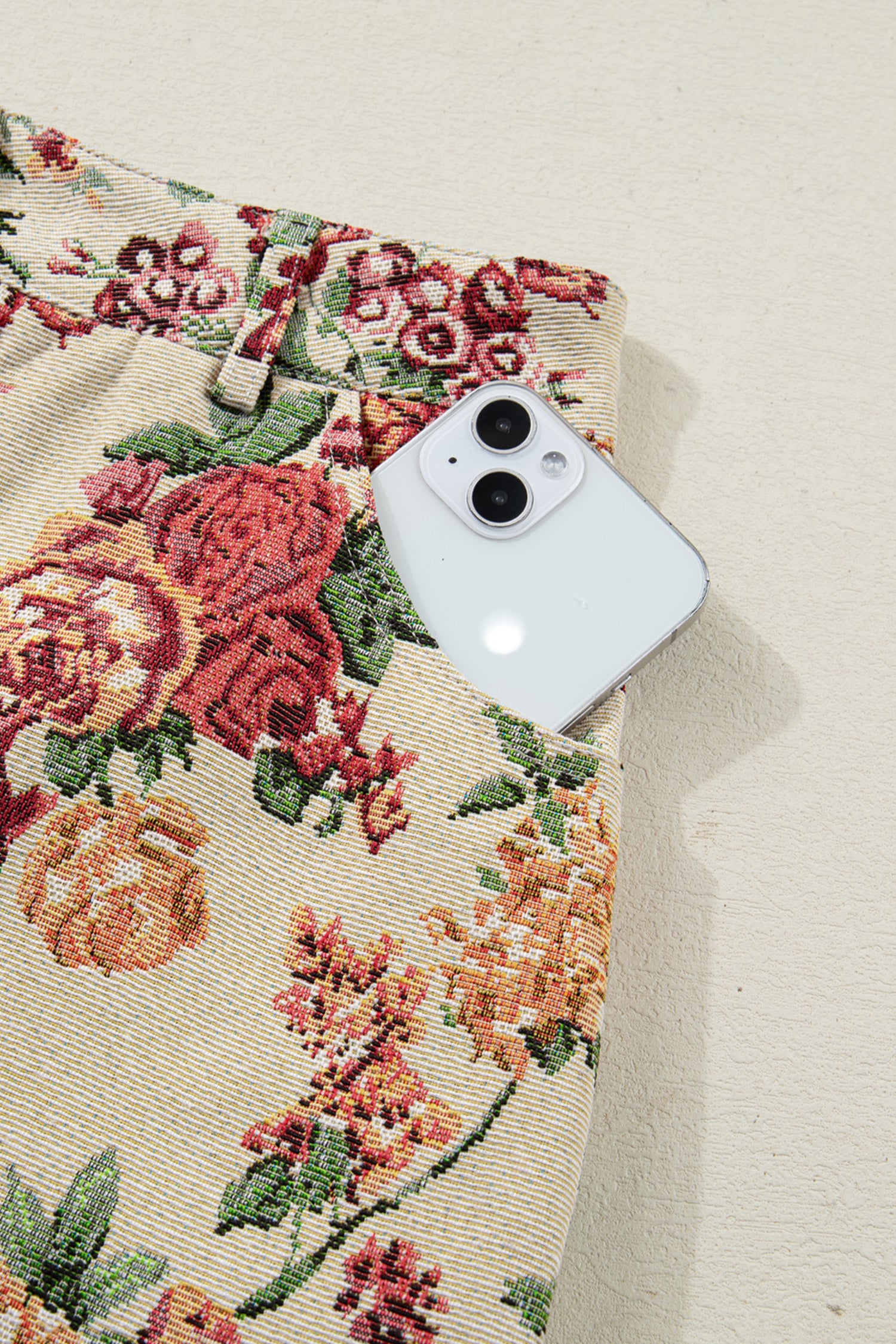 Apricot Buttoned Front Scalloped Trim Mini Jacquard Floral Skirt-Bottoms/Skirts & Petticoat-[Adult]-[Female]-2022 Online Blue Zone Planet