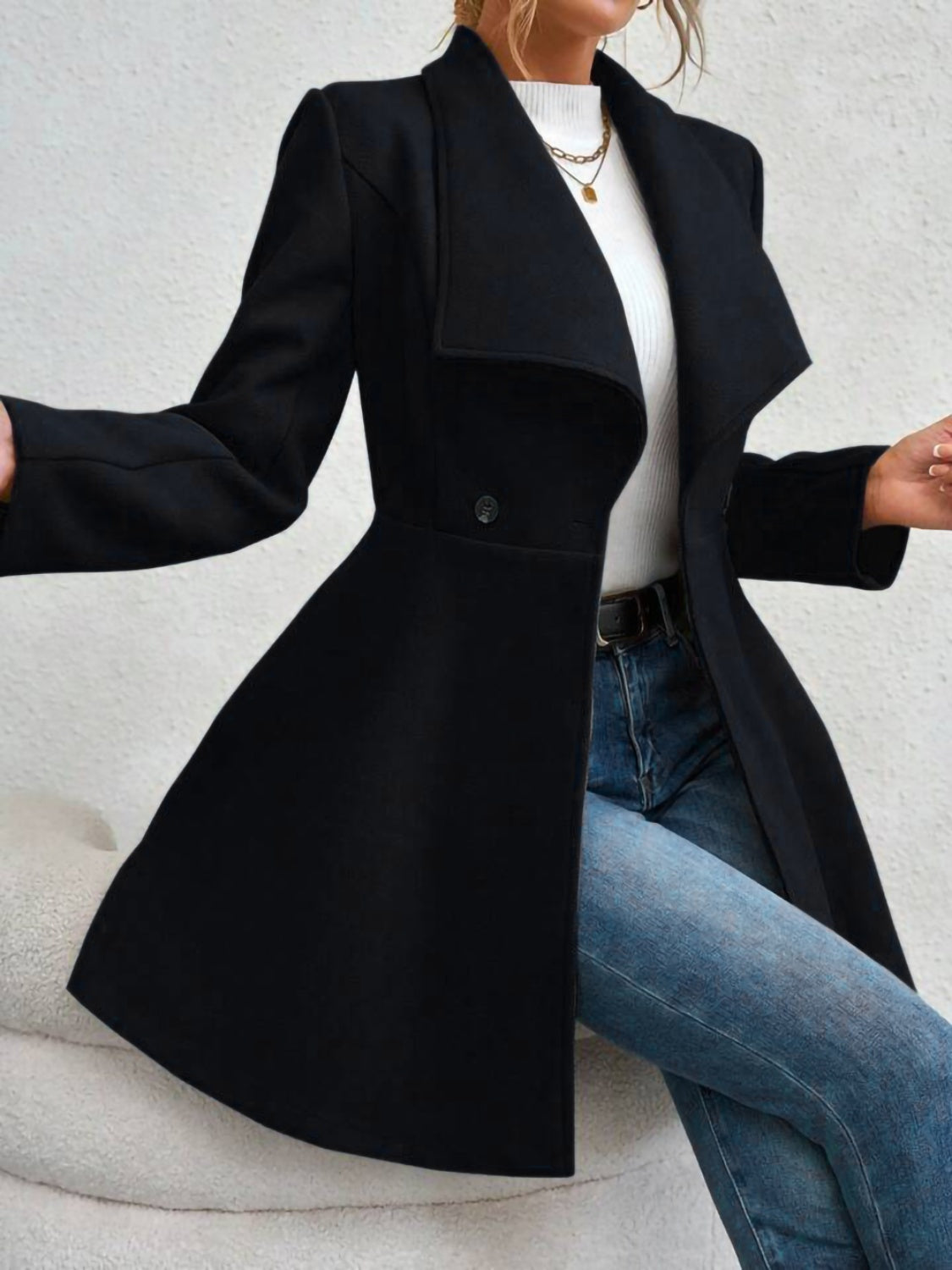 Collared Neck Button Up Long Sleeve Coat-TOPS / DRESSES-[Adult]-[Female]-2022 Online Blue Zone Planet