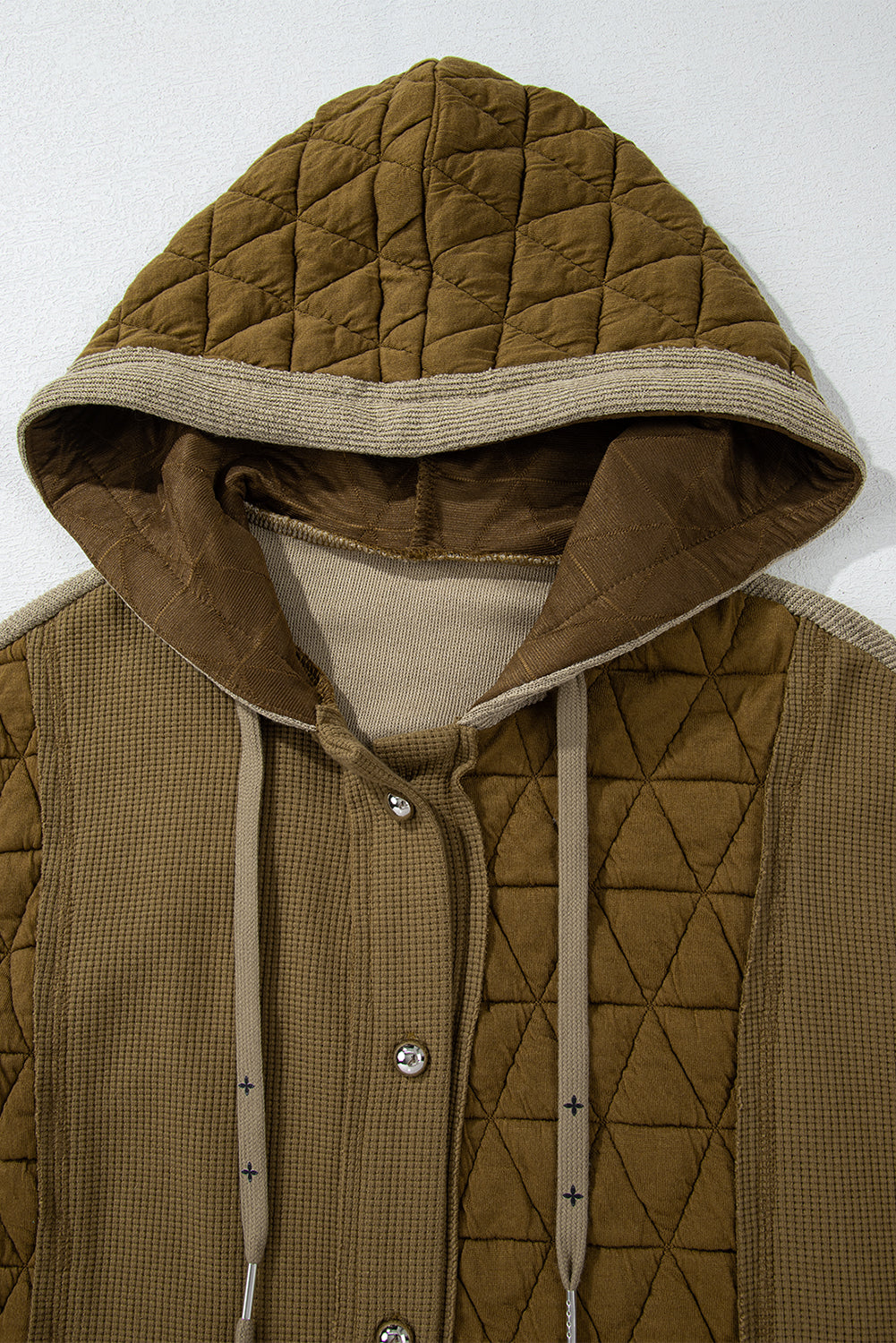 Blue Zone Planet | Jungle Green Quilted Textured Patchwork Hooded Jacket-Jackets-[Adult]-[Female]-2022 Online Blue Zone Planet