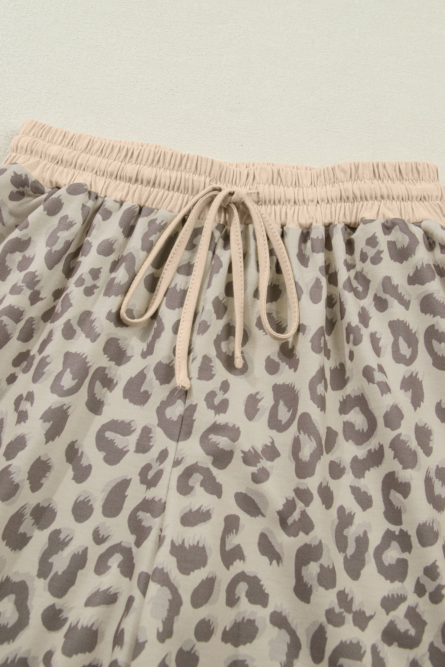 Khaki V Neck Collar Leopard Printed 2pcs Short Set-Two Piece Sets/Short Sets-[Adult]-[Female]-2022 Online Blue Zone Planet