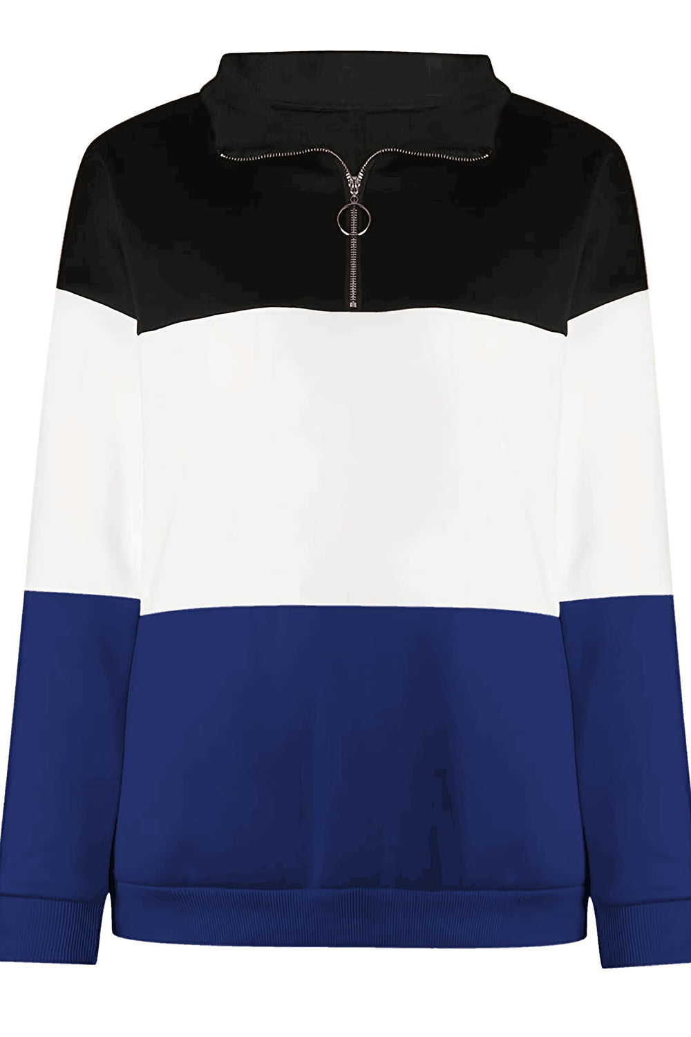 Full Size Color Block Quarter Zip Long Sleeve Sweatshirt-TOPS / DRESSES-[Adult]-[Female]-2022 Online Blue Zone Planet