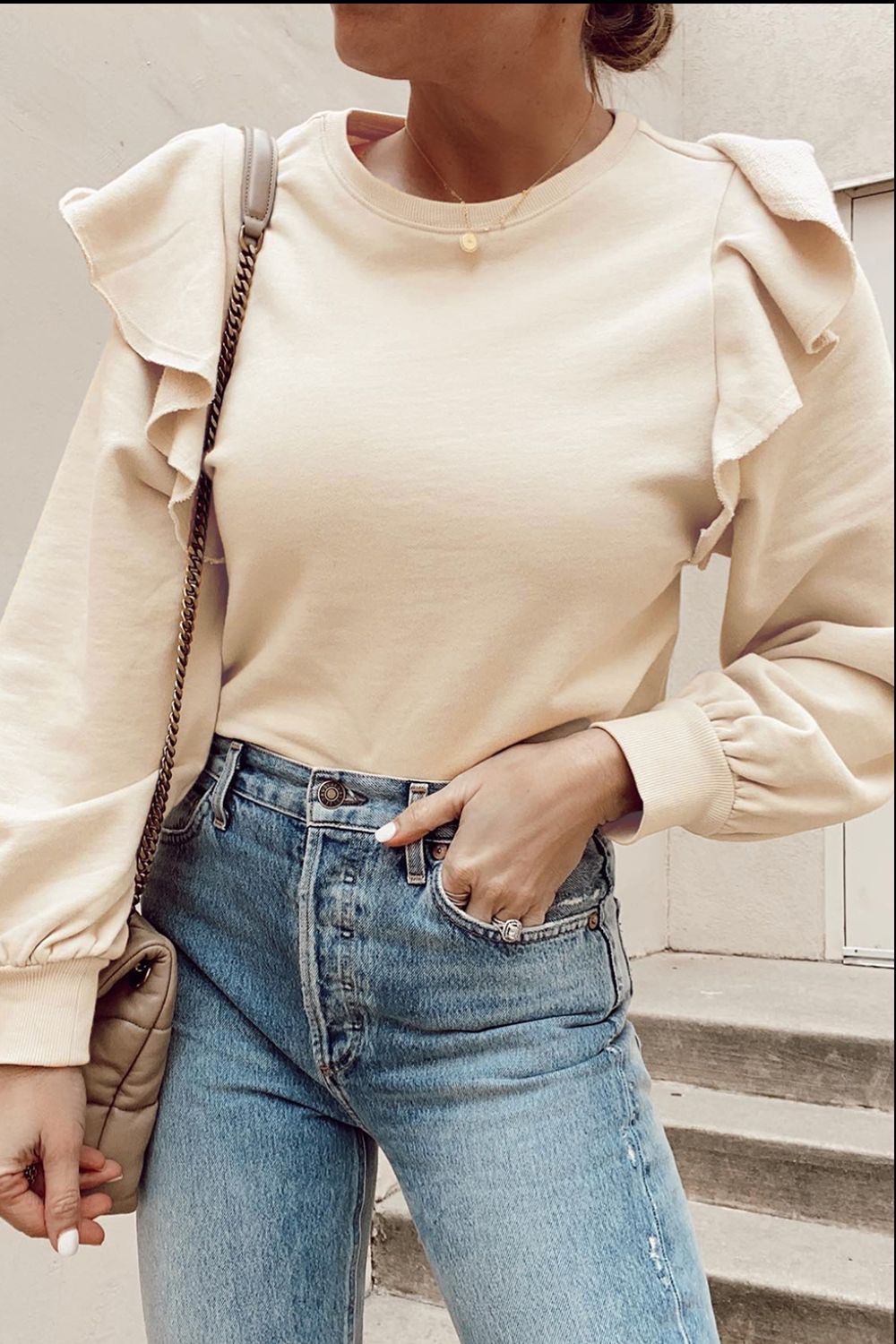 Ruffled Round Neck Long Sleeve Blouse-TOPS / DRESSES-[Adult]-[Female]-Cream-S-2022 Online Blue Zone Planet