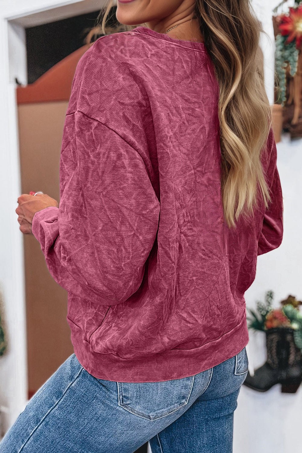 Mineral Red Saved By Grace Letter Embroidery Mineral Wash Loose Sweatshirt-Tops/Sweatshirts & Hoodies-[Adult]-[Female]-2022 Online Blue Zone Planet