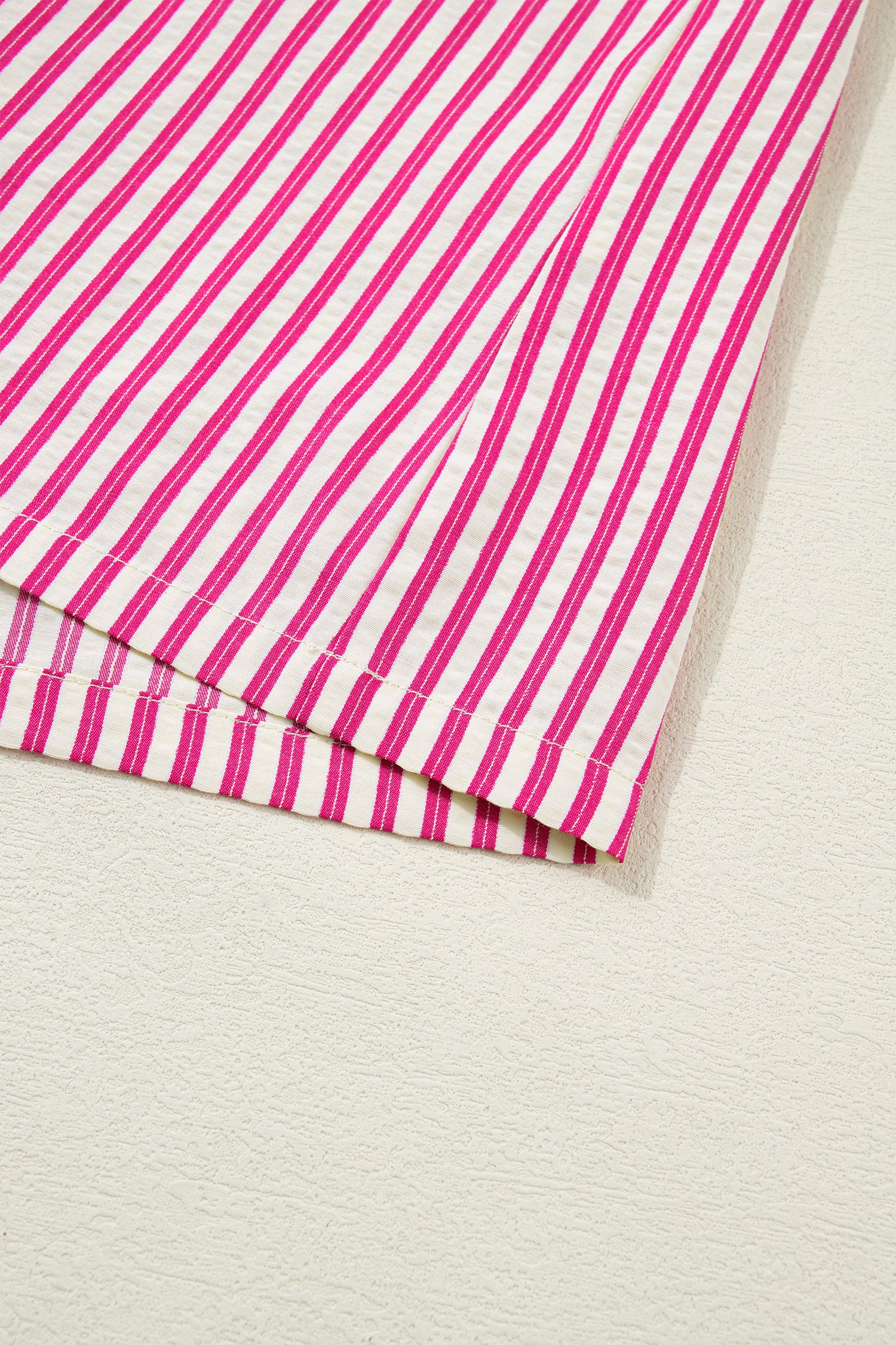 Rose Stripe Shirred Yoke Ruffled Short Sleeve Blouse-Tops/Blouses & Shirts-[Adult]-[Female]-2022 Online Blue Zone Planet