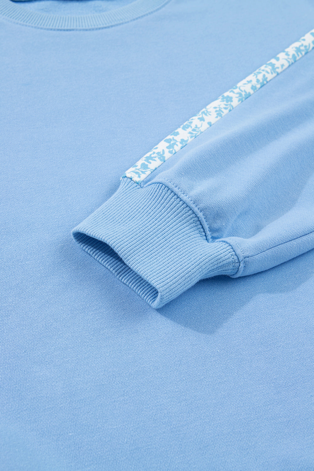 Beau Blue Floral Patchwork Drop Shoulder Pullover and Sweatpants Lounge Set-Loungewear & Sleepwear/Loungewear-[Adult]-[Female]-2022 Online Blue Zone Planet