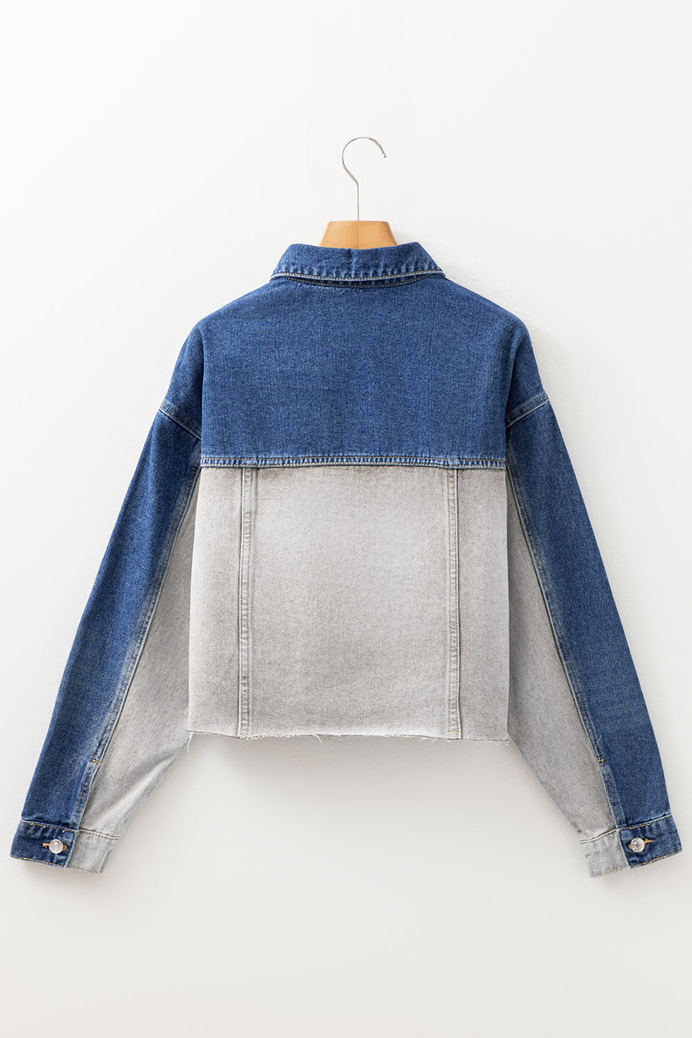 Dusk Blue Color Block Patchwork Flap Detail Distress Denim Jacket-Outerwear/Denim jackets-[Adult]-[Female]-2022 Online Blue Zone Planet