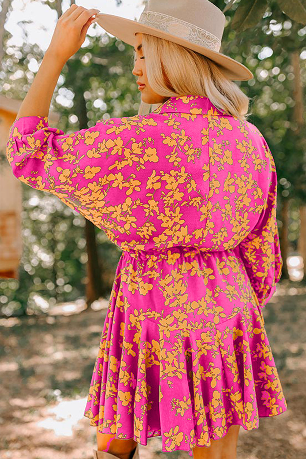Pink Floral Print Drawstring Flowy Short Dress Blue Zone Planet Pink Floral Print Drawstring Flowy Short Dress Blue Zone Planet