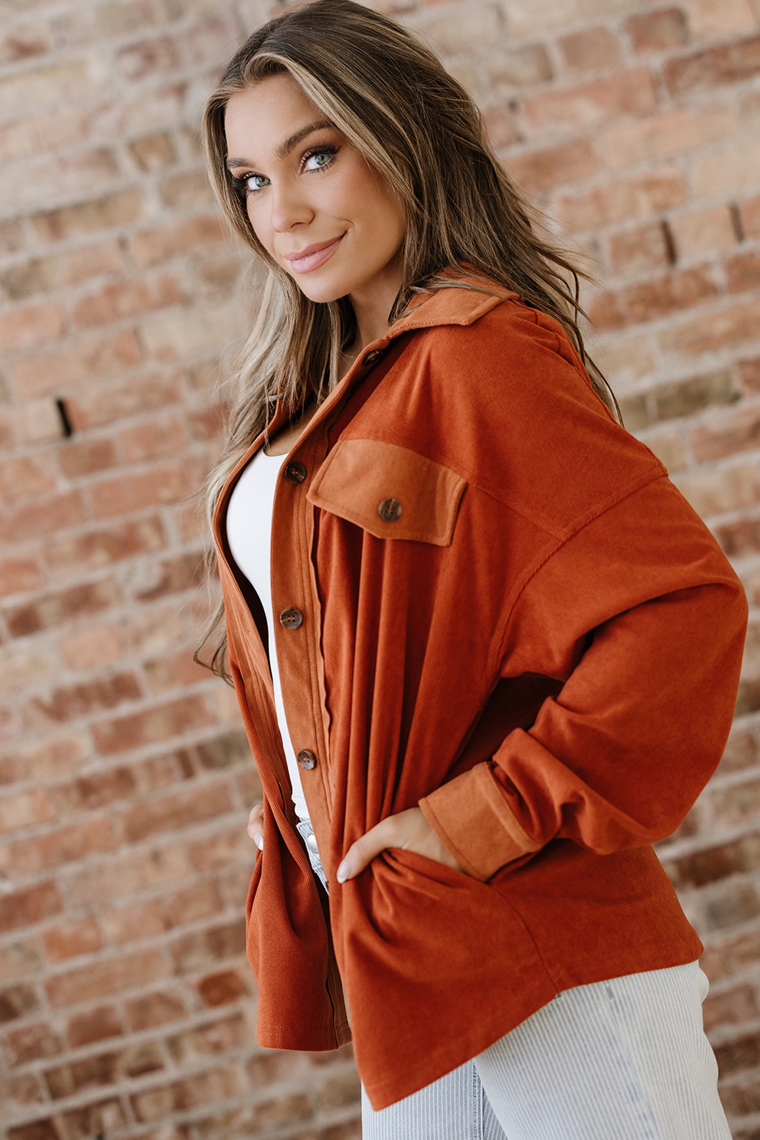 Gold Flame Velvet Flap Pockets Drop Shoulder Casual Shacket-Outerwear/Jackets-[Adult]-[Female]-2022 Online Blue Zone Planet