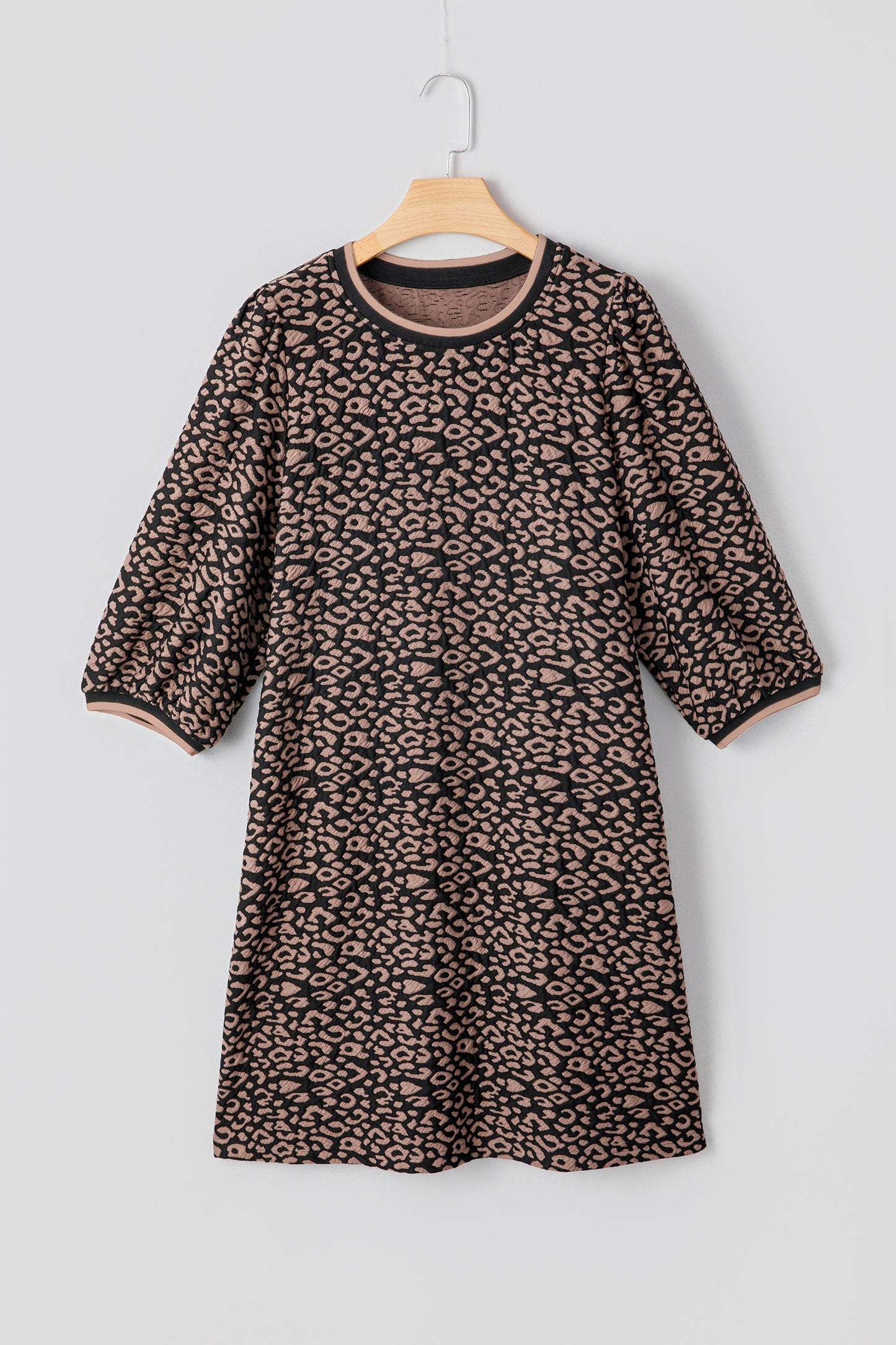 Black Leopard Print Bubble Sleeve Shift Mini Dress-TOPS / DRESSES-[Adult]-[Female]-2022 Online Blue Zone Planet
