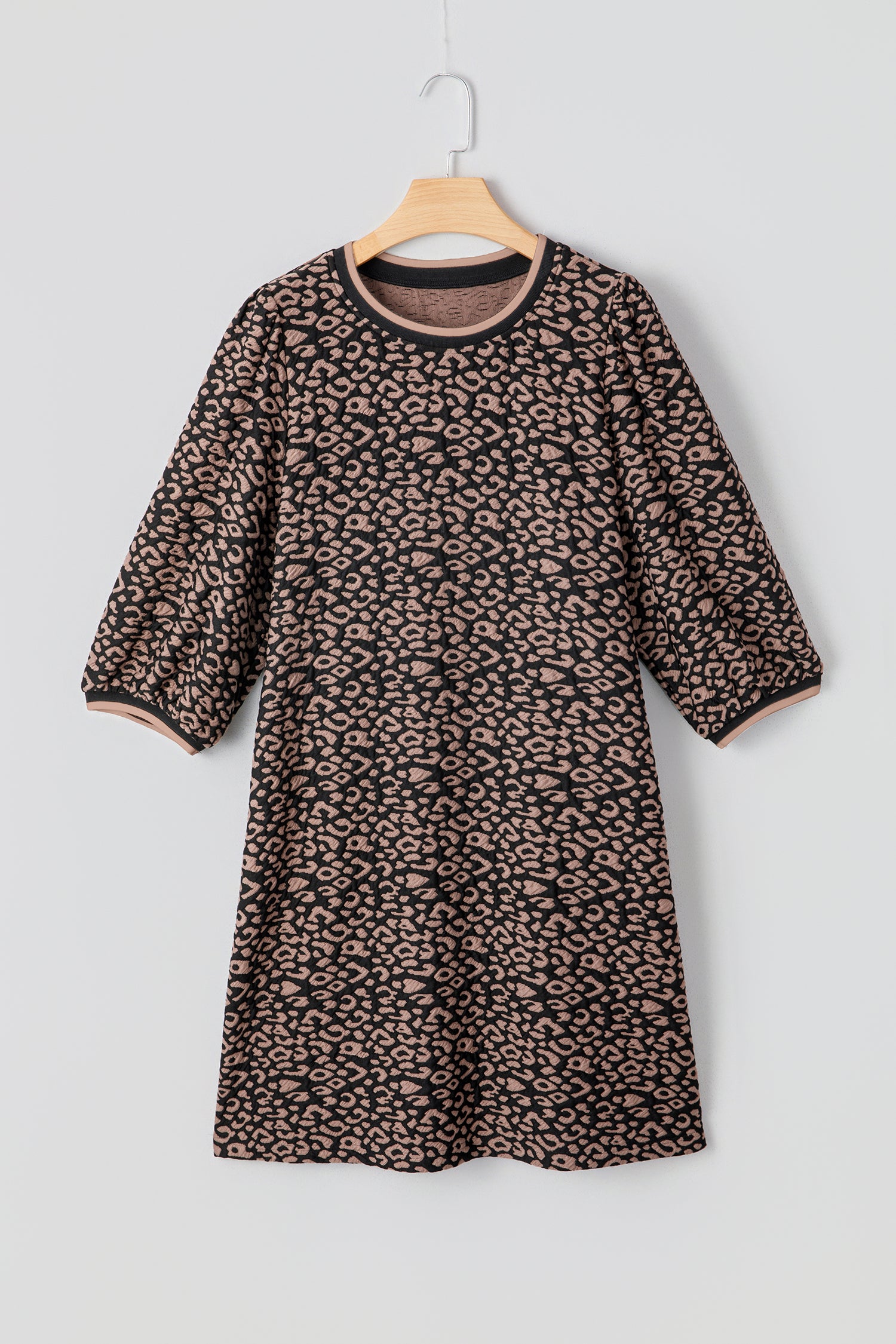 Black Leopard Print Bubble Sleeve Shift Mini Dress-TOPS / DRESSES-[Adult]-[Female]-2022 Online Blue Zone Planet