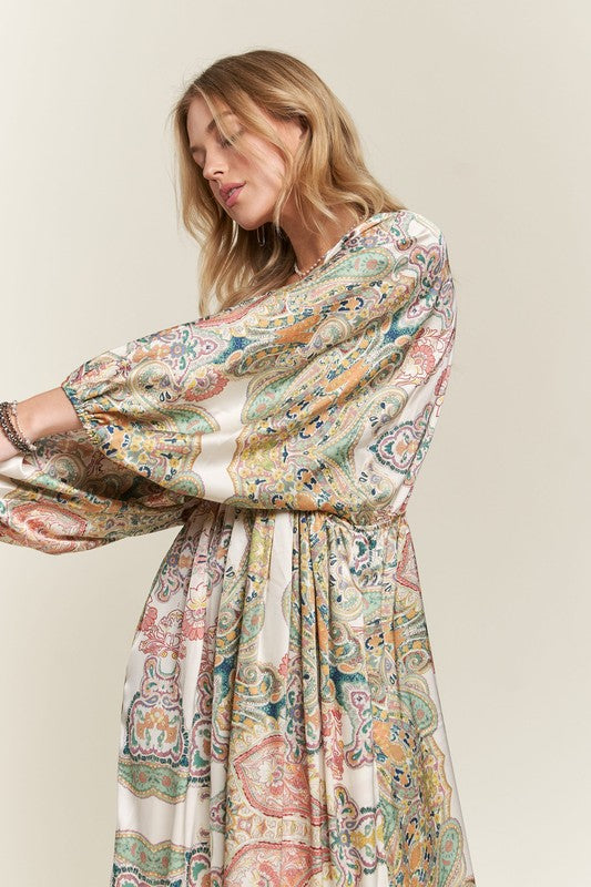ADORA Printed V-Neck Batwing Sleeve Dress-TOPS / DRESSES-[Adult]-[Female]-2022 Online Blue Zone Planet