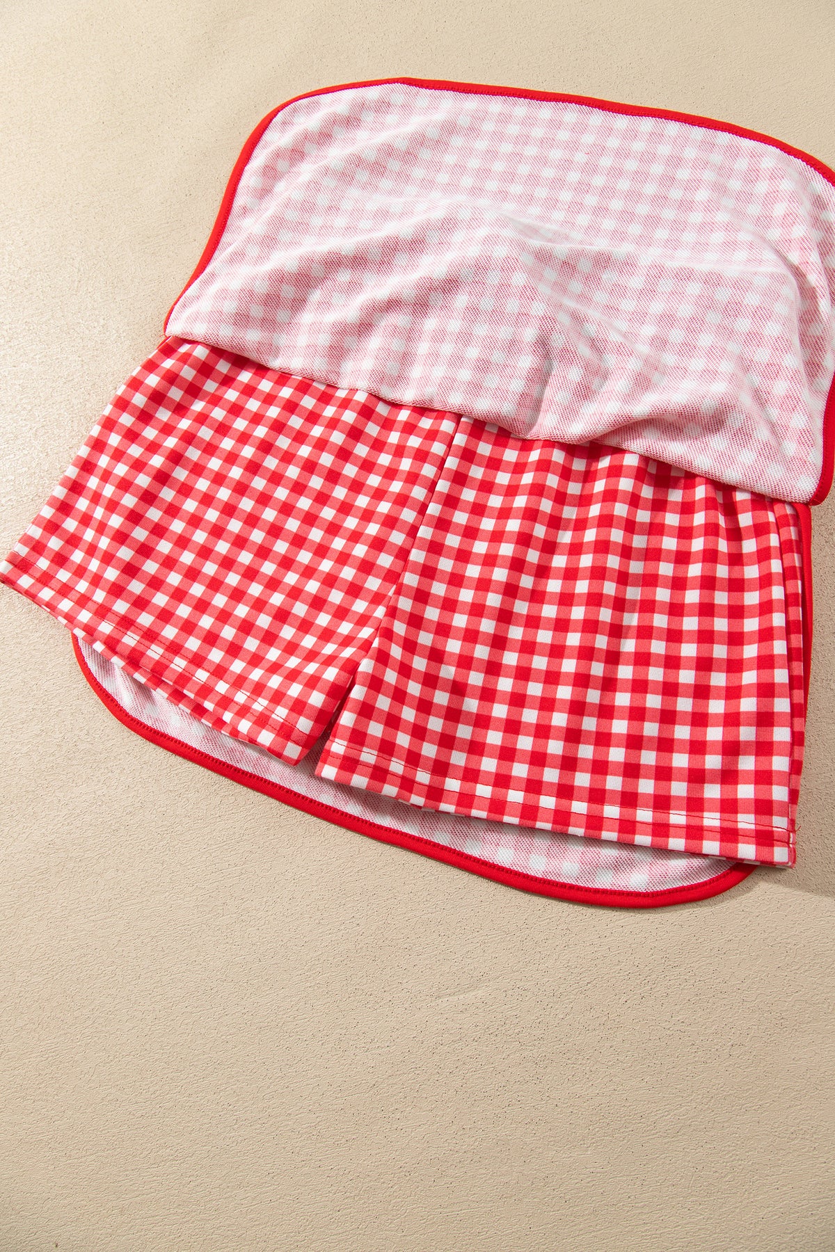 Red Gingham Oversized Ribbed Trim Crew Neck Long Sleeve Top and Skort Set-Two Piece Sets/Two Piece Dresses-[Adult]-[Female]-2022 Online Blue Zone Planet