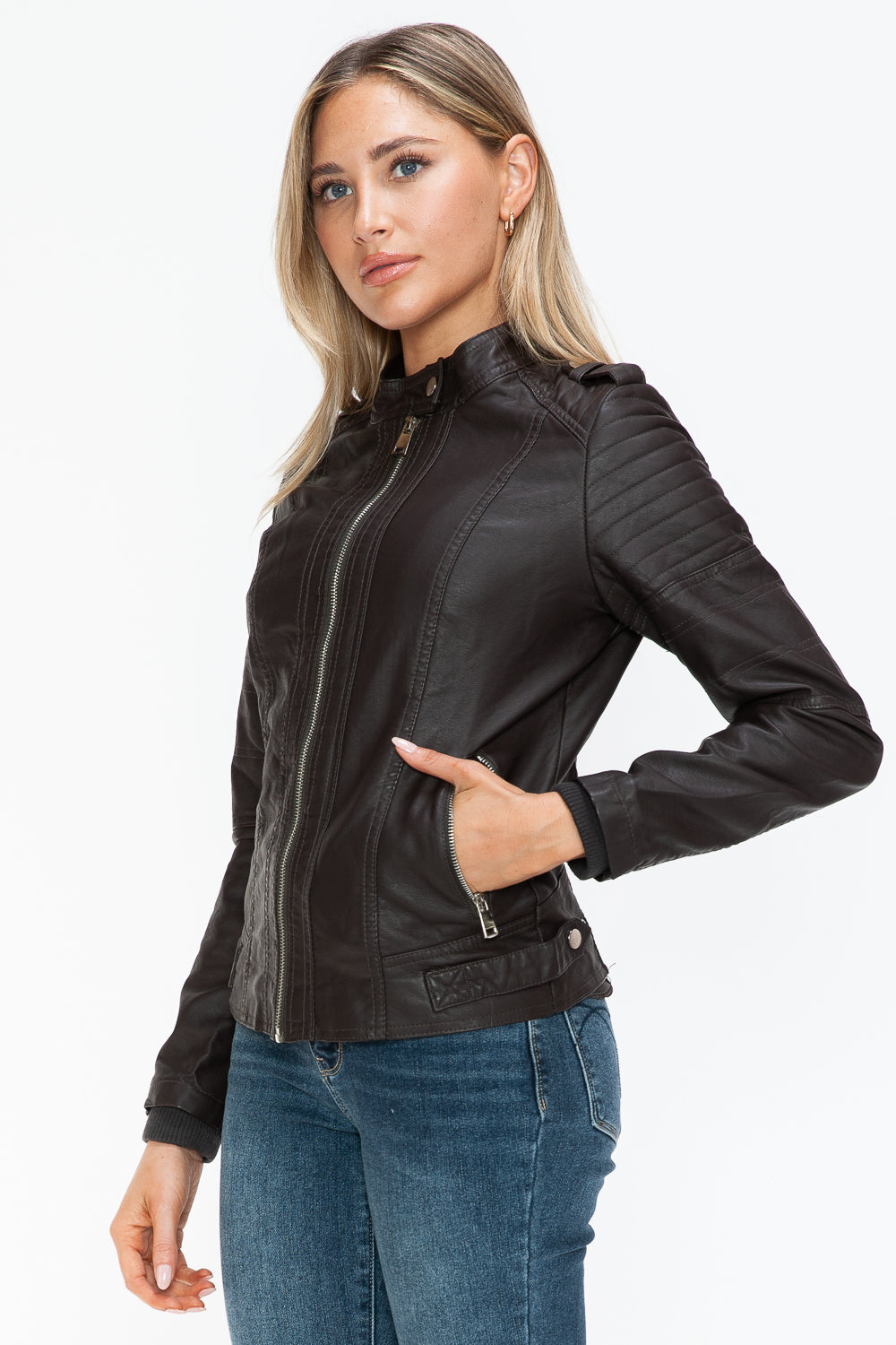 Blue Zone Planet | Snobbish PU Leather Biker Jacket with Side Zip Pockets-TOPS / DRESSES-[Adult]-[Female]-2022 Online Blue Zone Planet